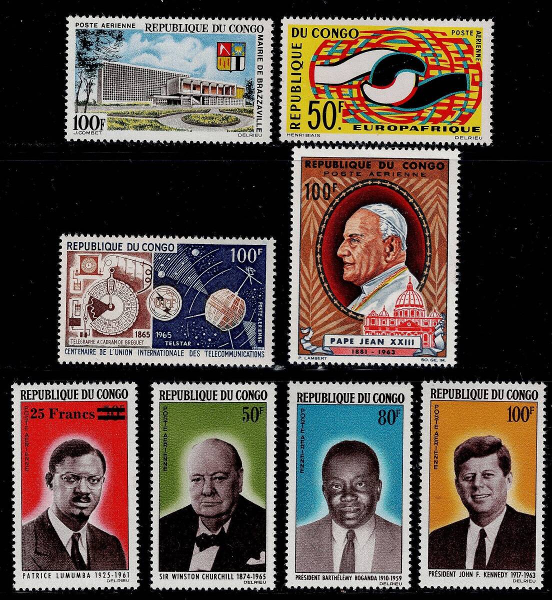 ★コンゴ人民共和国　航空　1965年　期間全揃　8種（未）_画像1