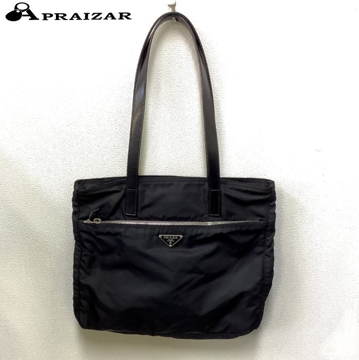 PRADA プラダ ナイロン ショルダー トートバッグ ブラック BR2911 三角ロゴプレート ギャランティーカード付 [51550]