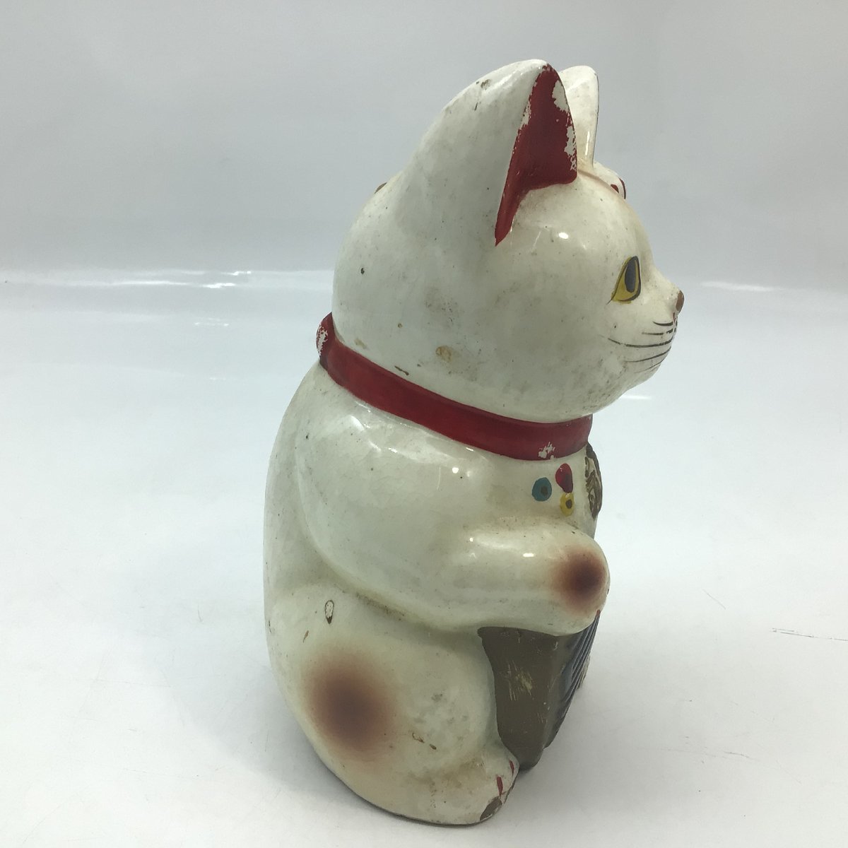 2537 招き猫 貯金箱 全長:約18cm 百万両 瀬戸焼 縁起物 人脈 開運 商売繁盛 古民具 昭和レトロ 骨董 時代物_画像4