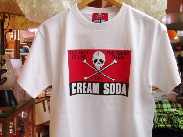 Ｌサイズ白色クリームソーダＴシャツ角ドクロ！新品即決CREAMSODAロカビリーブラックキャッツピンクドラゴンマジック昭和レトロ_画像2