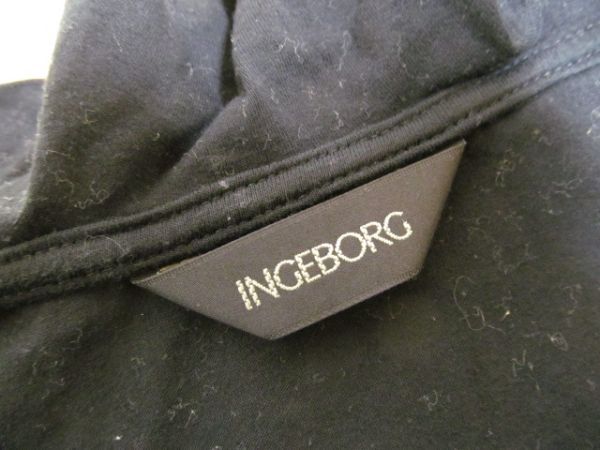 (56604)インゲボルグ　INGEBORG　レディース　フリル　カットソー　半袖　ストレッチ　ブラック　S　USED_カラー　ブラック