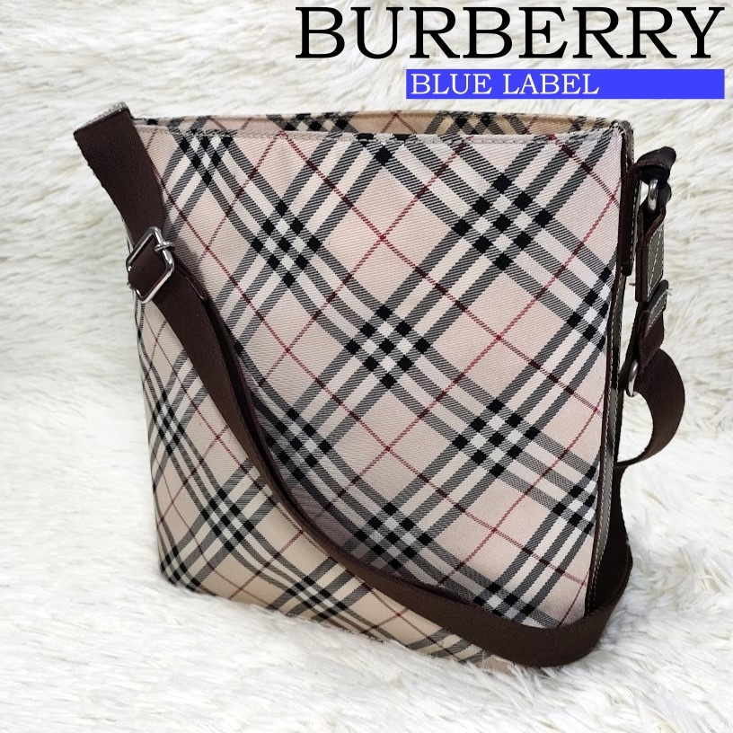 BURBERRY バーバリーブルーレーベル ノバチェック柄 ショルダーバッグ 斜め掛け クロスボディ ナイロンキャンバス ベージュ系 レディース_画像1