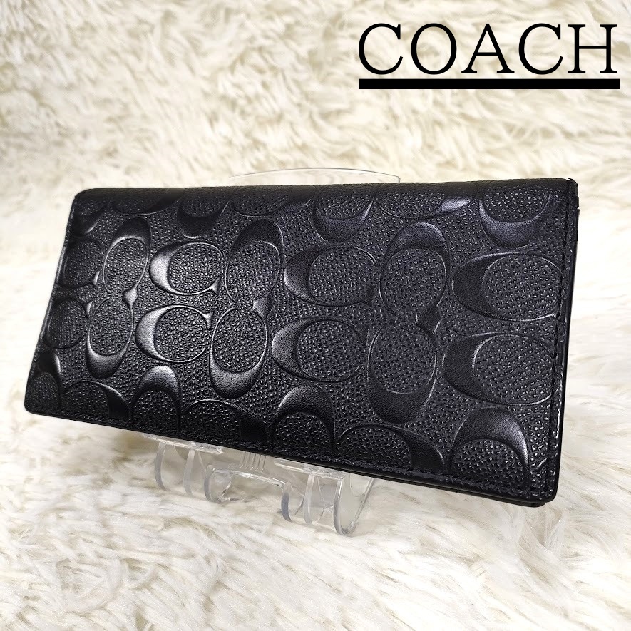 COACH コーチ メンズ 長財布 F75365 BLK ブラック ブレスト ポケット ウォレット シグネチャー クロスグレインレザー ファスナー小銭入れ