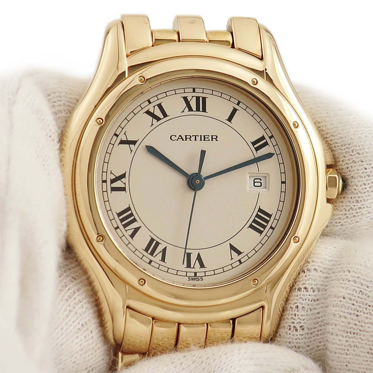 [3 year guarantee ] Cartier bread tail cougar Figaro LM W25013B9 K18YG purity ivory Rome n quarts men's lady's wristwatch 