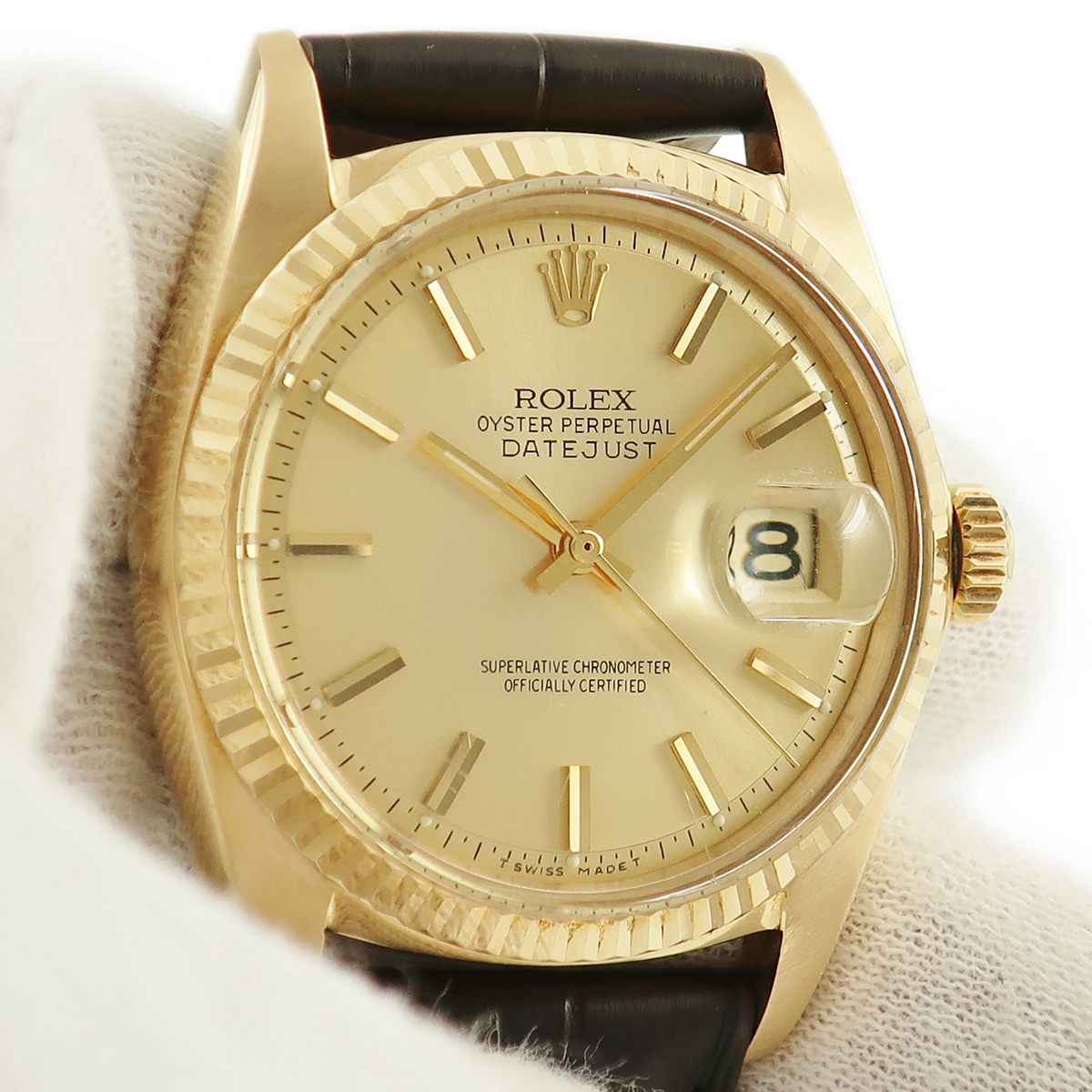 【3年保証】 ロレックス デイトジャスト 36 1601/8 OH済 28番 K18YG無垢 シャンパン バー トリチウム 60年代 自動巻き メンズ 腕時計_画像4