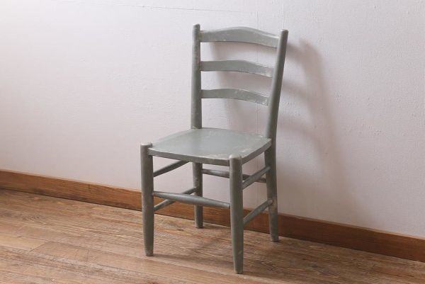 R-041719　松本民芸家具　ペイント家具　シャビーなペイントが魅力的なラダーバックチェア(ダイニングチェア、椅子)(R-041719)