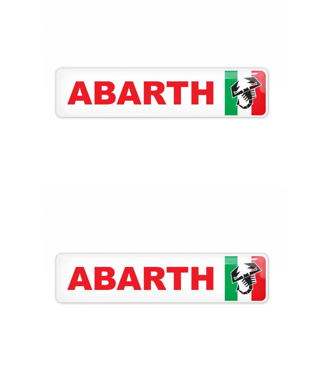 即納 アバルト イタリア ロゴ ABARTH ホワイト 3D 80mm x 20mm 2枚セット ステッカー 《送料無料》_画像1