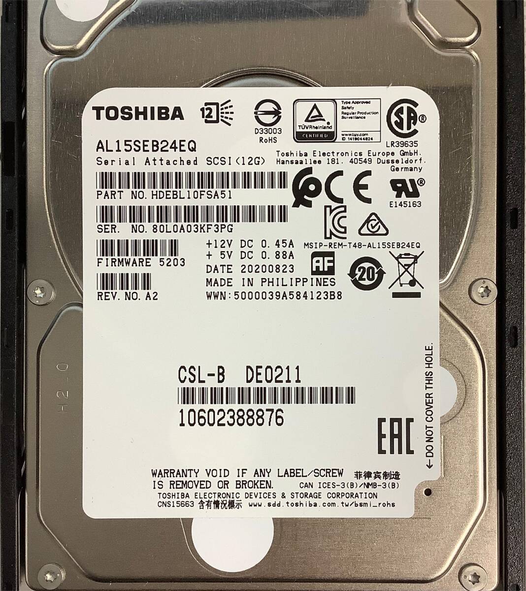 K6032568 TOSHIBA 2.4TB SAS 10K 2.5インチ HDD 1点【中古動作品】_見本