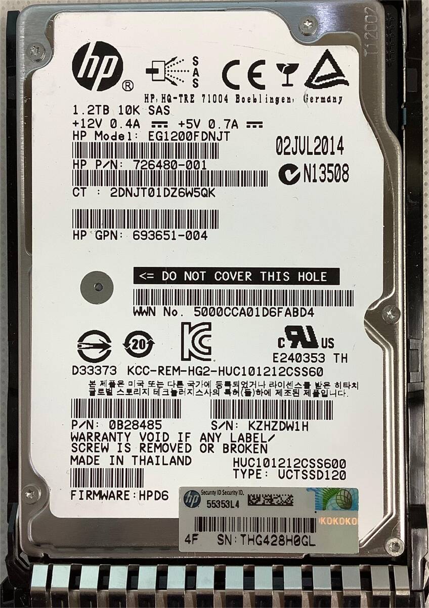 K6032566 HP 1.2TB SAS 10K 2.5インチ G8マウンタ HDD 1点【中古動作品】_見本