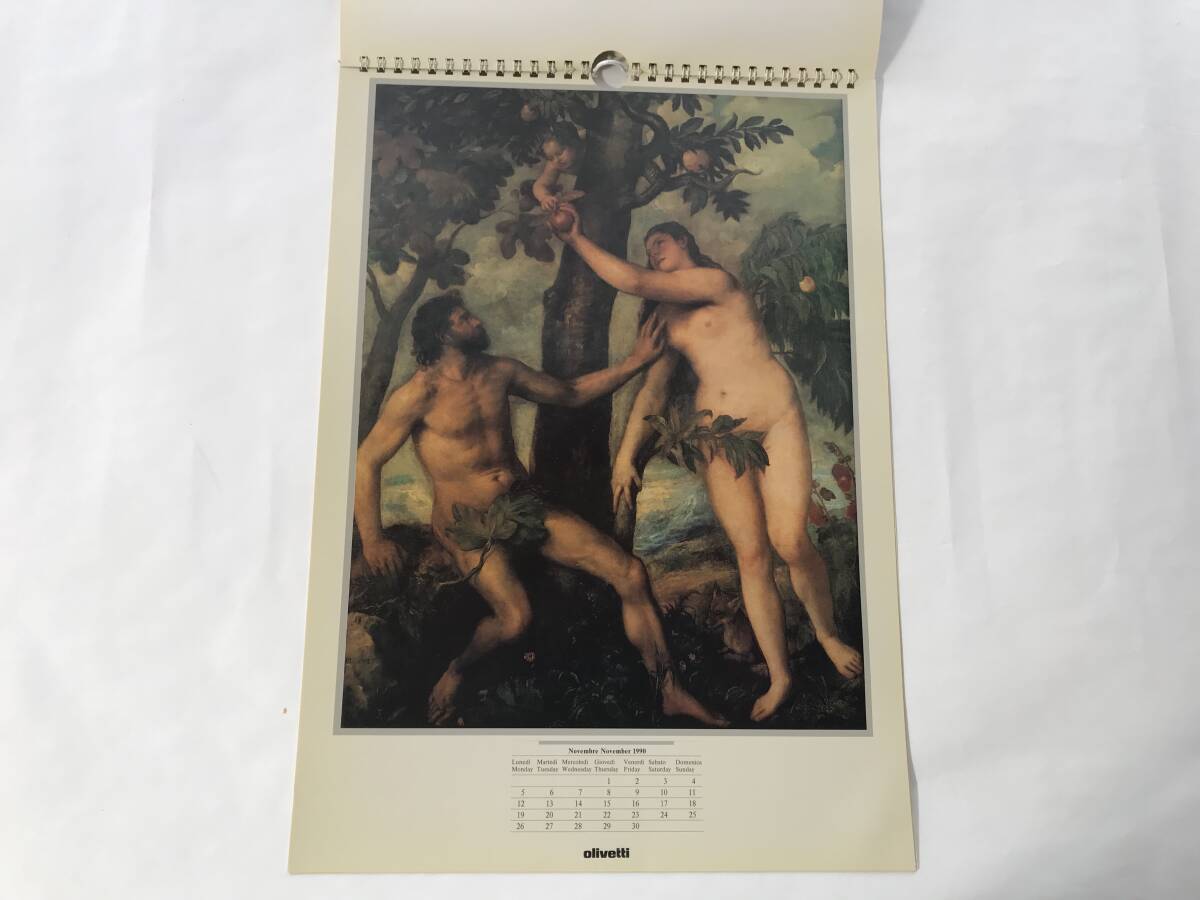 過去のオリベッティカレンダー 1990年 Olivetti社 Tiziano Vecellio ティツィアーノ 絵画カレンダー アンティーク インテリア_画像10