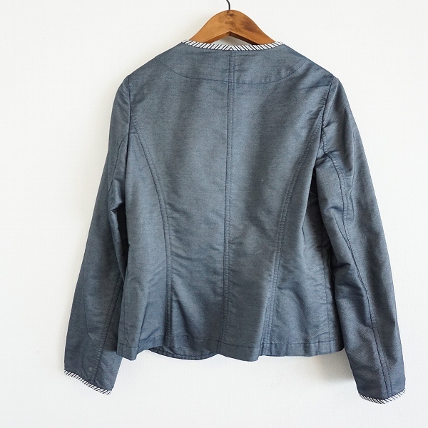 #anc ハナエモリ HANAEMORI ジャケット 38 紺 ジップアップ デニム調 ノーカラー レディース [867837]_画像2