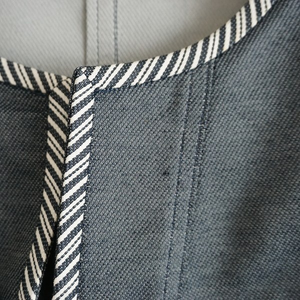 #anc ハナエモリ HANAEMORI ジャケット 38 紺 ジップアップ デニム調 ノーカラー レディース [867837]_画像6