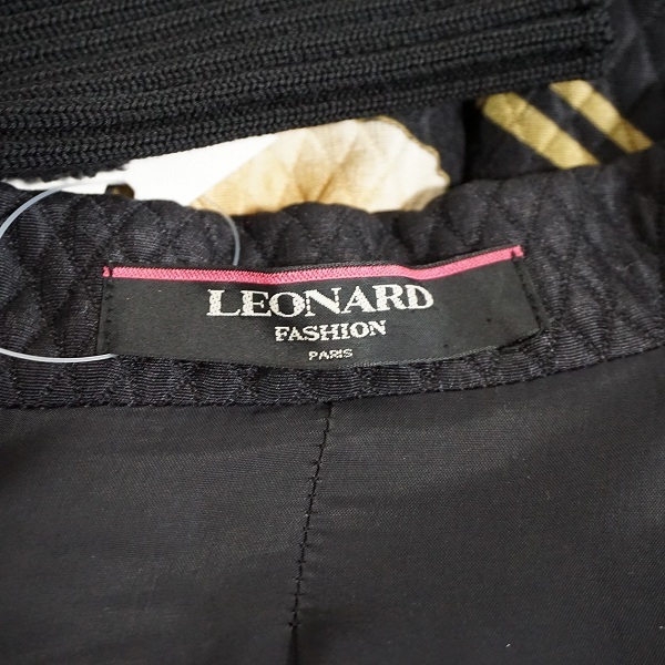 #apc レオナール LEONARD ジャケット 13AR 黒 ベージュ シルク混 キルティング リブ 花柄 ベルト付き 大きいサイズ レディース [657731]_画像5
