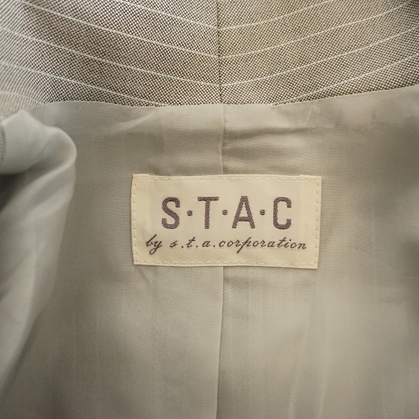 #anc スタック S.T.A.C スカートスーツ 38 グレー 七分袖 ストライプ ポケットチーフ レディース [867841]_画像5