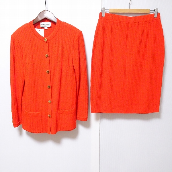 #axc マリーグレイ MARIE GRAY St.JOHN セットアップ スカートスーツ 8 オレンジ ニット リブ 金ボタン レディース [869837]の画像1
