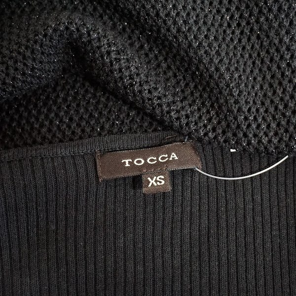 #snc トッカ TOCCA ワンピース XS 黒 ニット リブ 半袖 かぎ編み ラメ リボンベルト ペチコート付き レディース [864172]_画像7