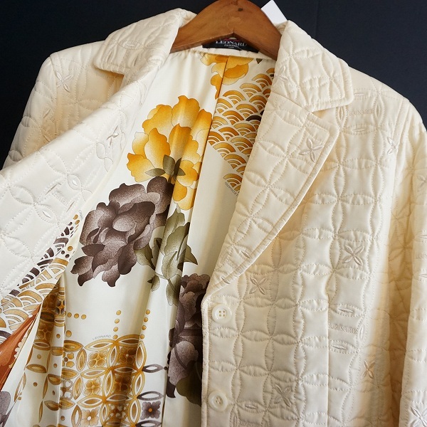 #wxc レオナール LEONARD ジャケット 11AR アイボリー シルク キルティング 中綿 刺繍 レディース [865020]_画像3