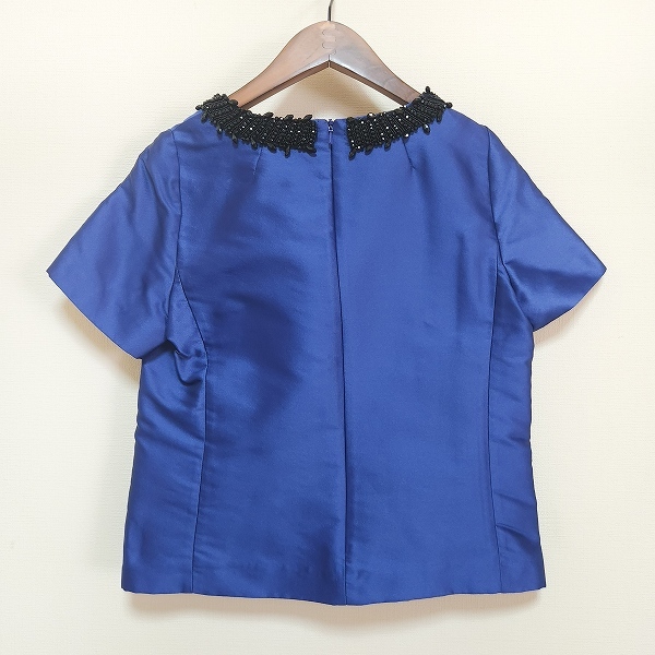 #snc Max Mara we k end Max MaraWEEKEND shirt blouse M blue beads back Zip short sleeves lady's [820851]