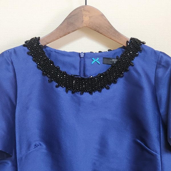 #snc Max Mara we k end Max MaraWEEKEND shirt blouse M blue beads back Zip short sleeves lady's [820851]
