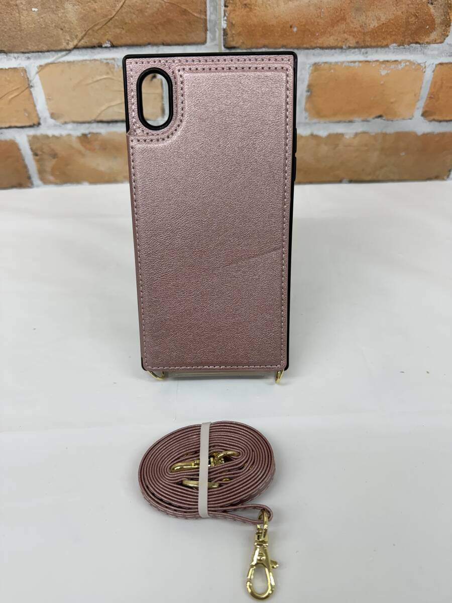 iPhone XR 手帳型ケース 肩掛け 首かけ 斜めがけショルダーケース カード収納 PUレザー 磁気閉鎖　ストラップ付属 ピンク
