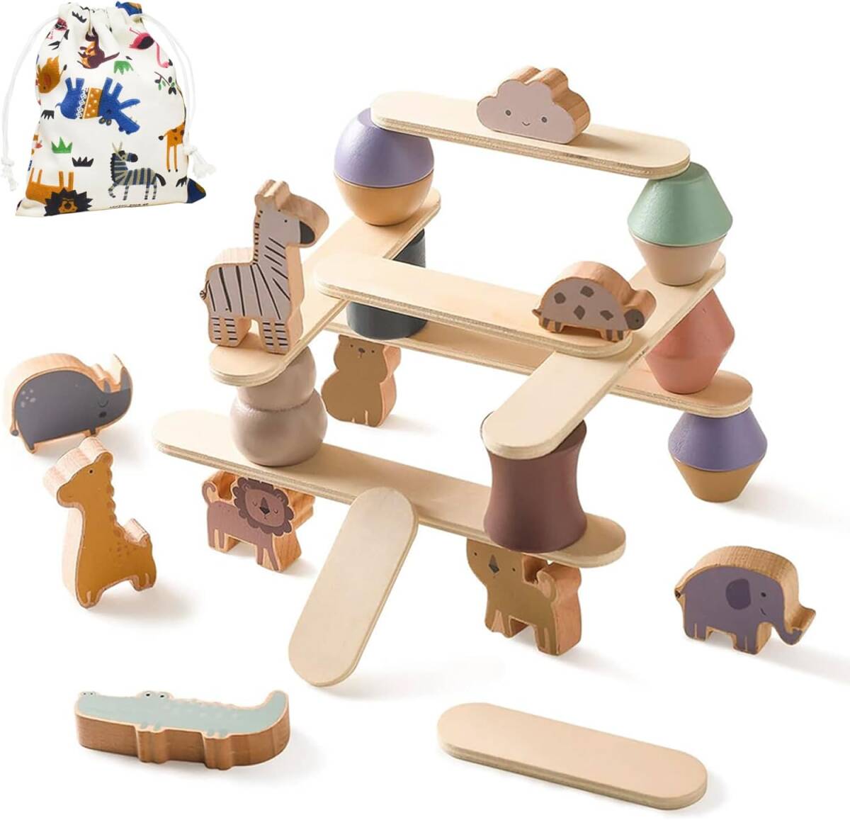 動物たちタイプ3 Shinse 動物 積み木 バランスゲーム スタッキングおもちゃ 楽しめる 木製 知育玩具 モンテッソーリ 集_画像1