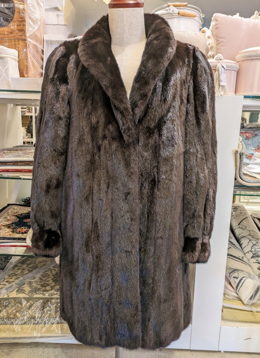 BLACK JEWEL ブラックジュエル MINK ミンク 毛皮 ロングコート 着丈90cm 毛皮 コート ミンクコート リアルファー 柔らか レディース 艶やかの画像1