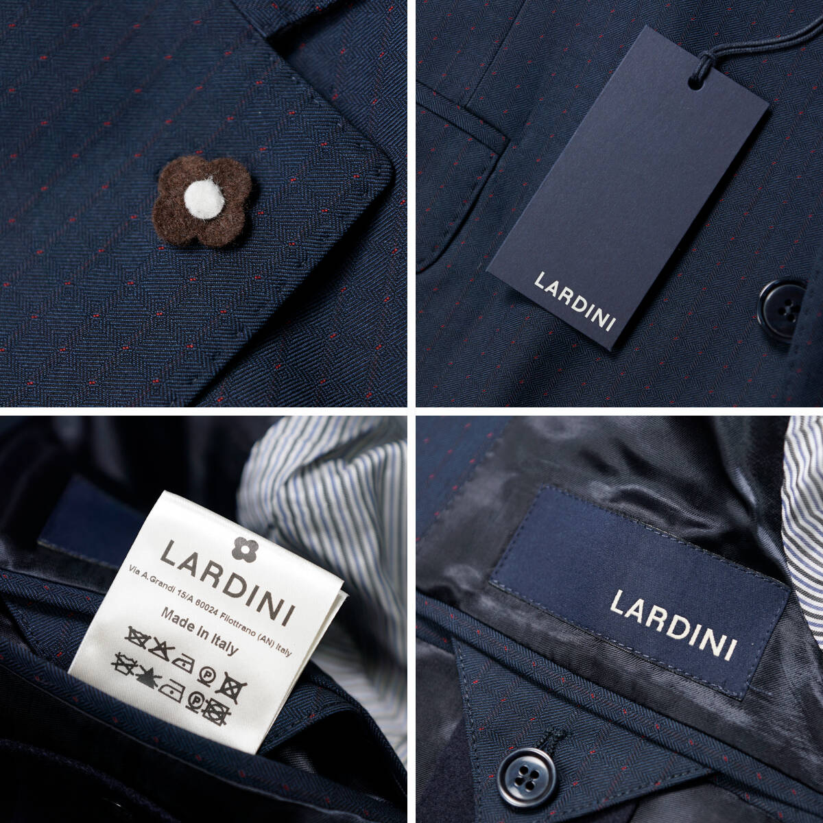 ■新品19万秋冬【LARDINI】ラルディーニ極上ネイビーウールコットン2釦ドットストライプセットアップスーツ48/Mテーラードジャケットパンツ