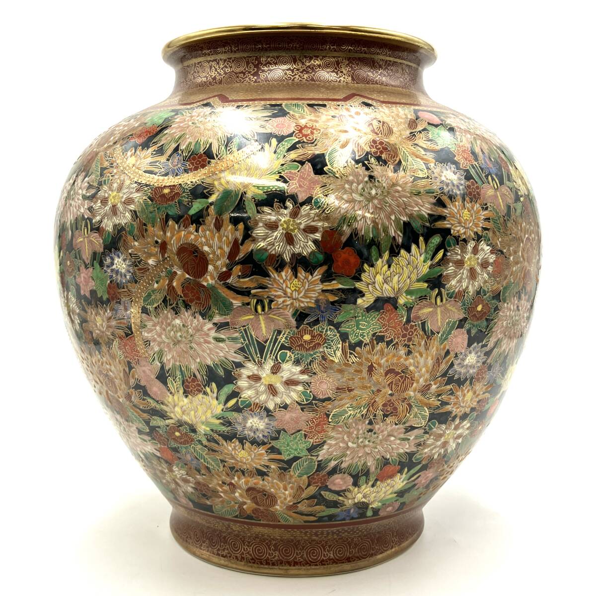 工芸品『九谷焼 連山 金彩色絵 壺』九谷 御飾壷 陶器 花瓶 花器 現状品 D-4461_画像2