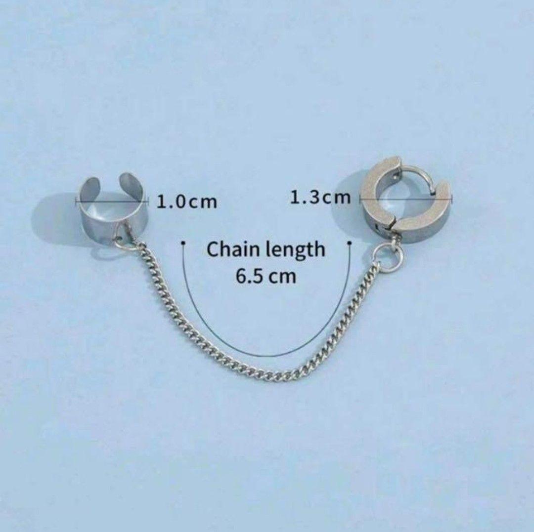 [ earrings, earcuff set ] hoop chain earrings silver men's lady's 