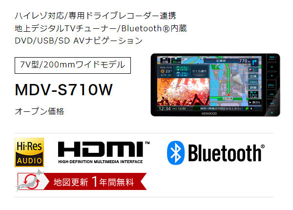 【取寄商品】ケンウッド7V型200mm彩速ナビMDV-S710W+ハイエース200系(パノラミックビューモニター付車)用取付キットセット_画像2