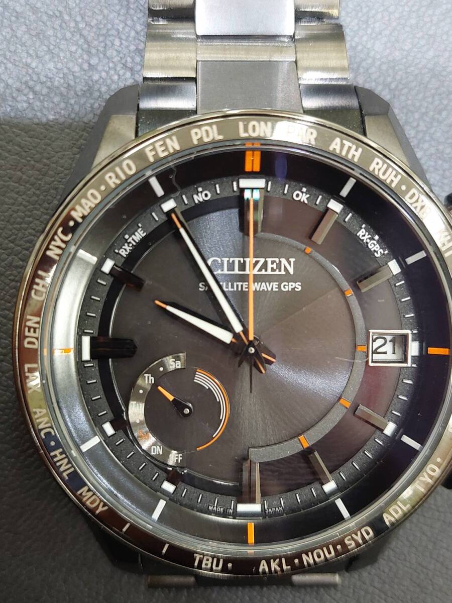 【EKA-7875OH】1円スタート CITIZEN SATELLITE WAVE GPS Eco-Drive F150-T025803 シチズン エコドライブ 稼働品 マッドカラー メンズ 時計の画像4