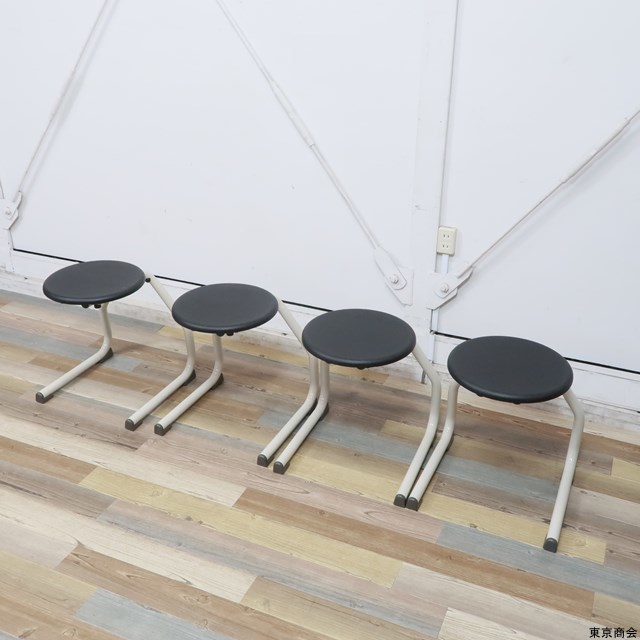 【展示品・4脚セット】ウチダ/内田洋行 カラー丸椅子 スツール ブラック C字脚 US-836の画像1