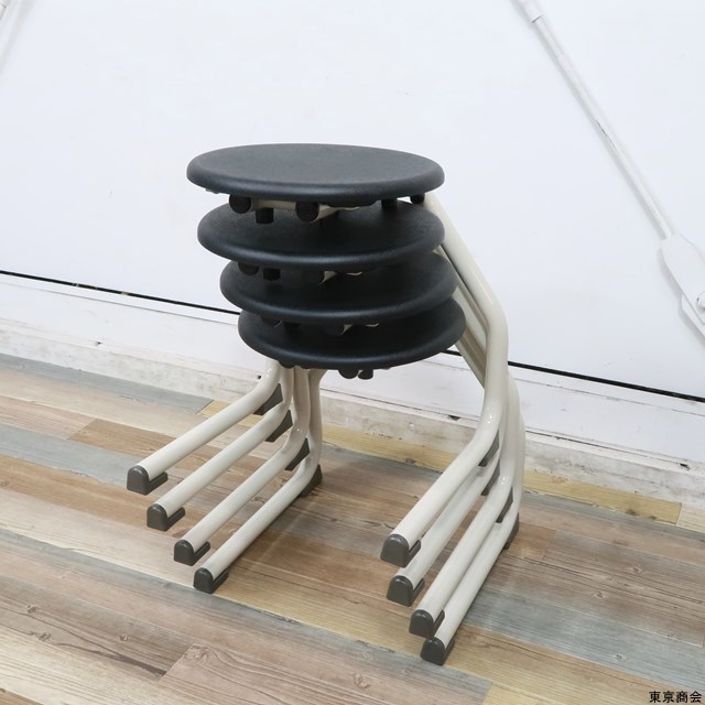 【展示品・4脚セット】ウチダ/内田洋行 カラー丸椅子 スツール ブラック C字脚 US-836の画像2