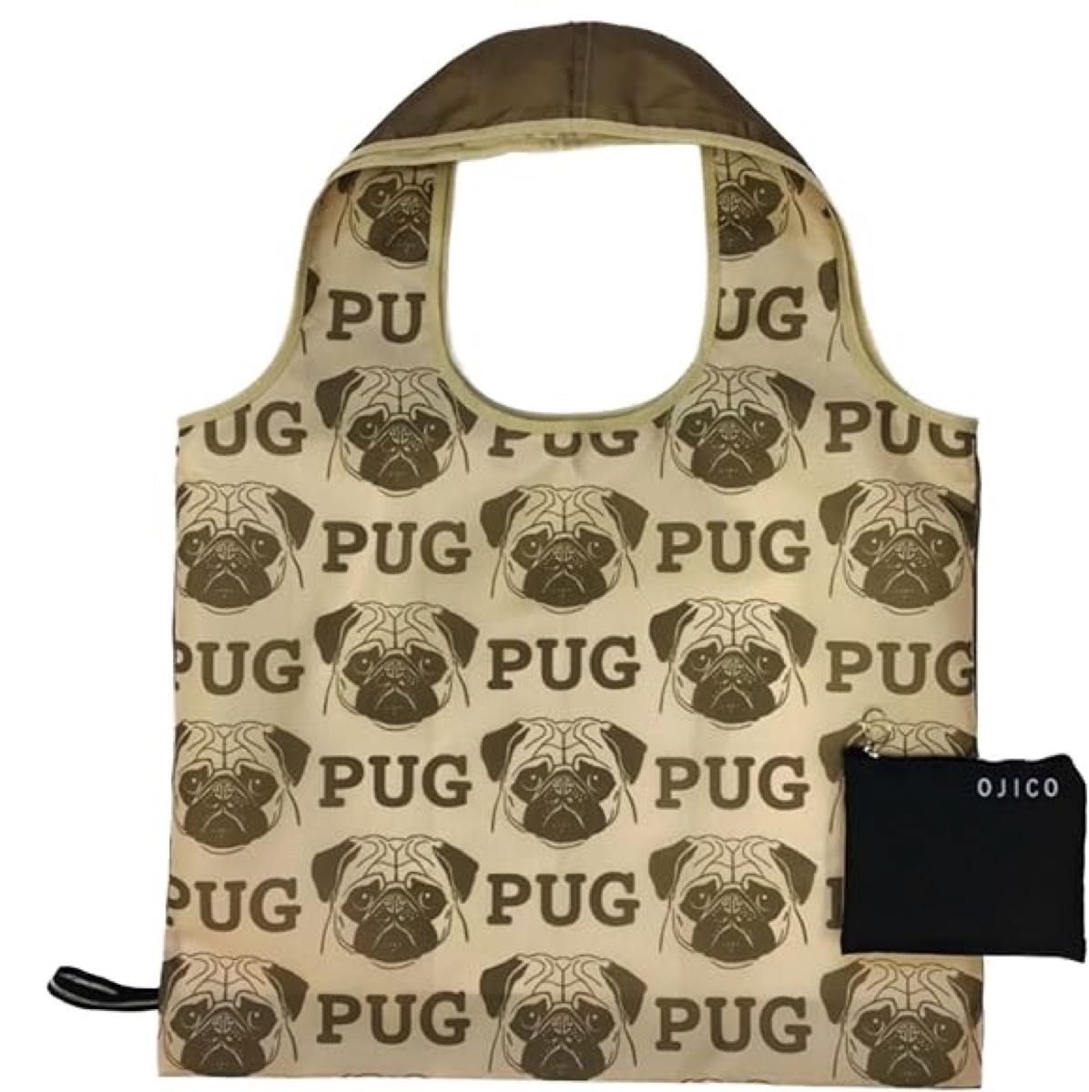 在庫わずか！OJICO パグ 茶 エコバッグ PUG 犬 動物 エコバッグ　トートバッグ hug dog