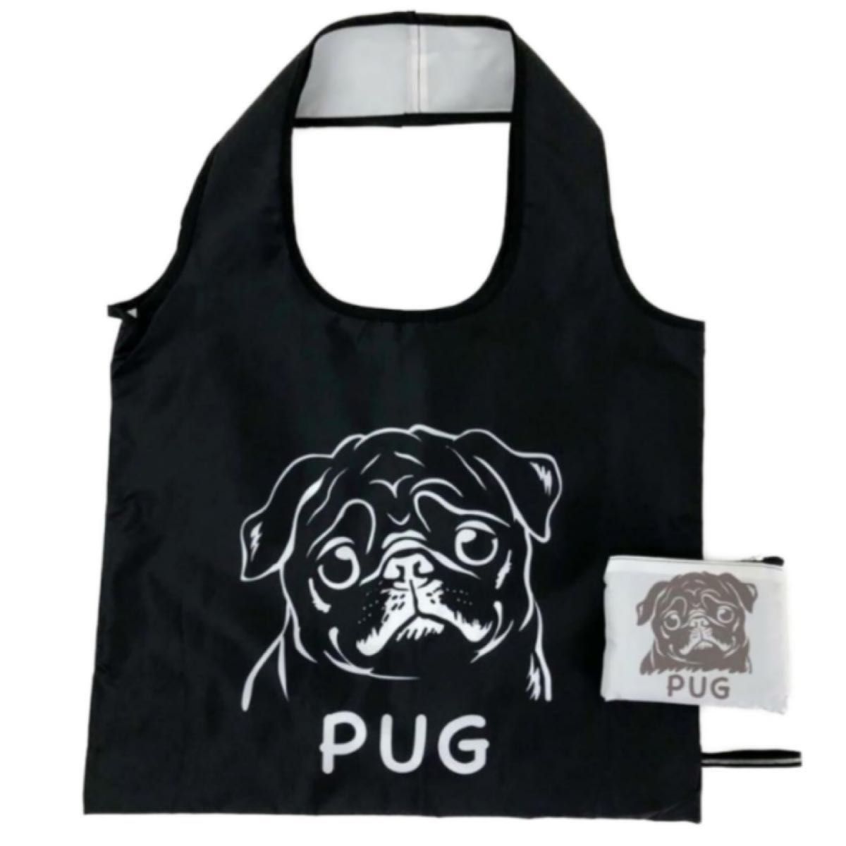 OJICO パグ 黒 エコバッグ PUG 犬 動物 エコバッグ　トートバッグ hug dog