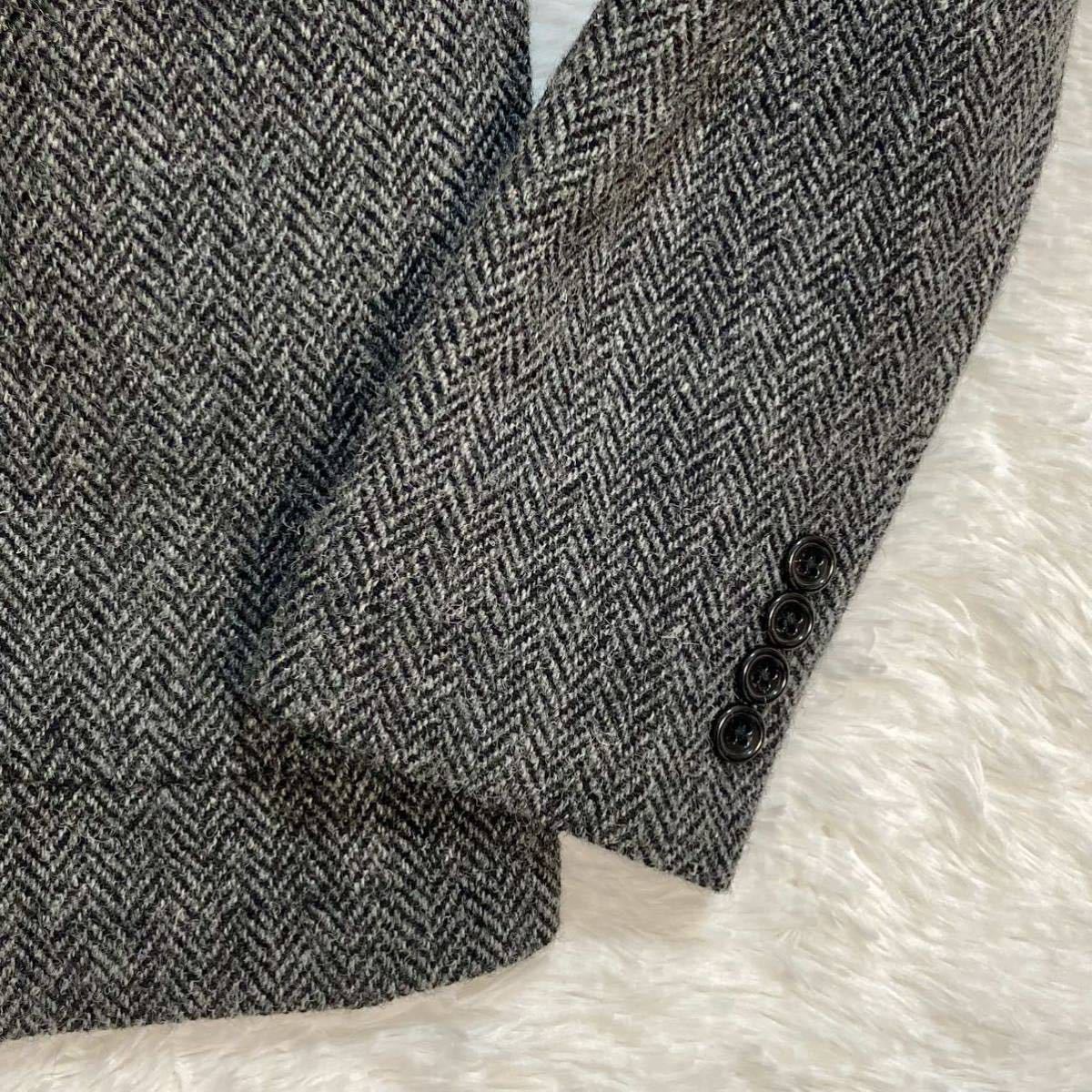 BEAMS ビームスHarris Tweed ハリスツイード テーラード ジャケット ウール ヘリンボーン グレー 希少XLサイズ 【極上の高級感】◎極美品_画像3