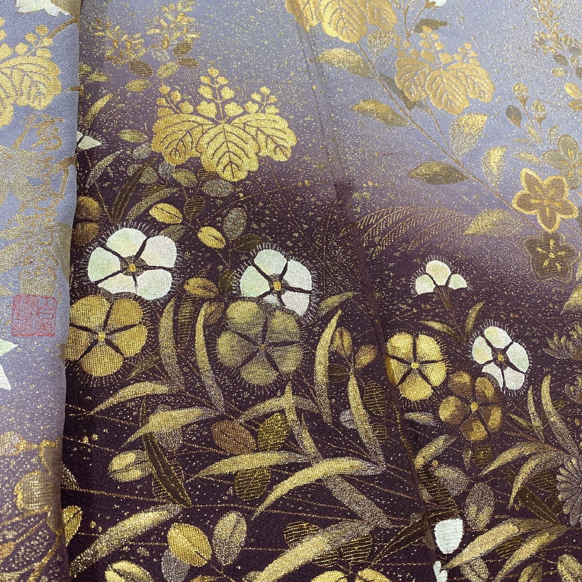 着物月花 山口美術織物 寿光織 縫い取り刺 ぼかし染 金通し 高台寺蒔絵 品のある花 訪問着 未使用品 正絹 金銀糸 ガード加工 ki1049