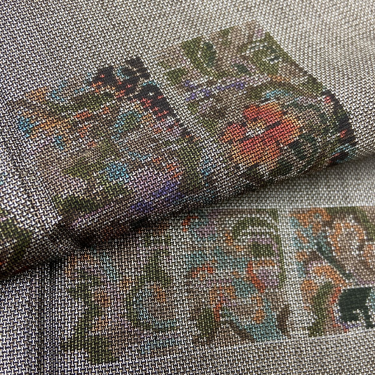 着物月花 ９マルキ 品のある花 本場大島紬 正絹 伝統工芸品 バチ衿 ki1145の画像7