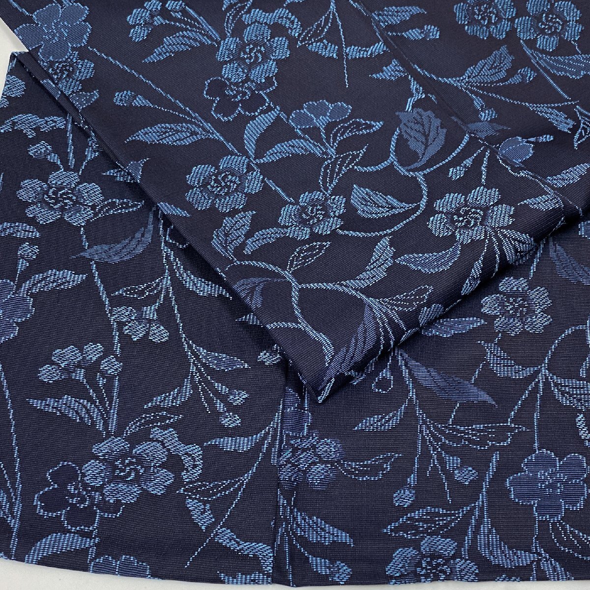 着物月花 本藍染 品のある花 紋紗御召 未使用品 正絹 居敷当て付き 単衣 夏着物 tki136