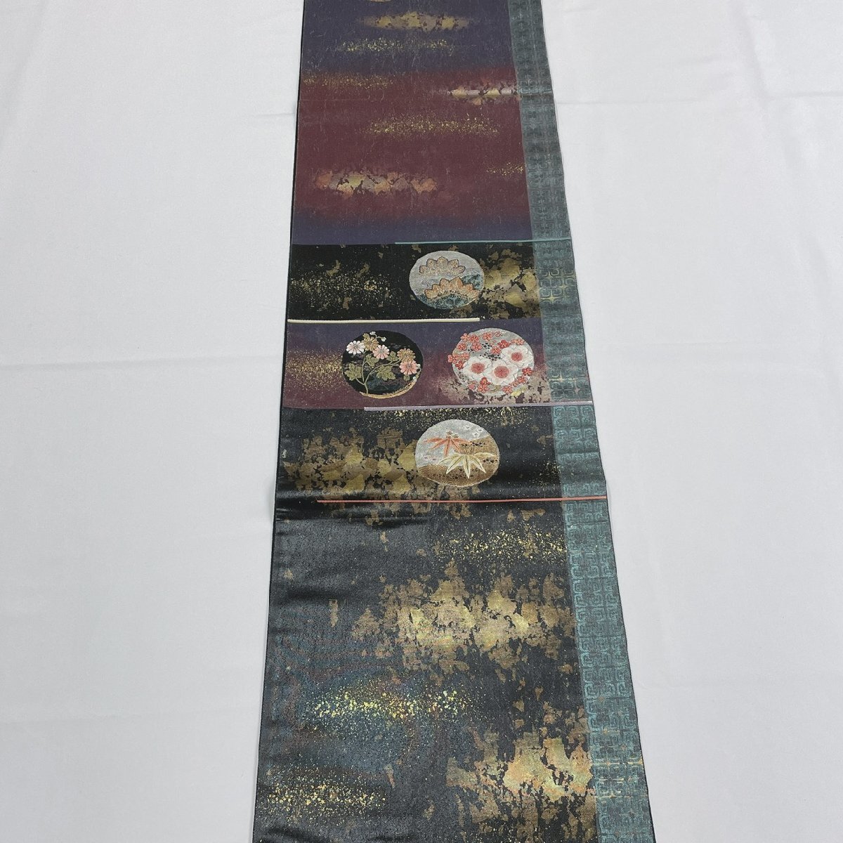 着物月花 唐織 引箔 品のある花 袋帯 お太鼓柄 正絹 ob1406の画像3