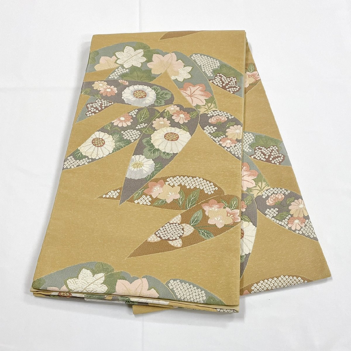 着物月花 品のある花 袋帯 六通柄 正絹 金糸 ob1446の画像8
