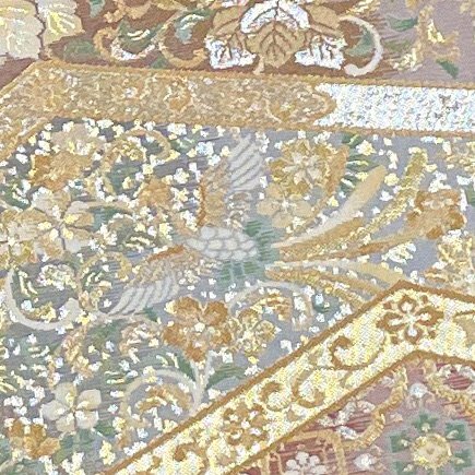 着物月花 引箔 鳳凰 装飾華文様 袋帯 六通柄 正絹 金銀糸 ob1420の画像5
