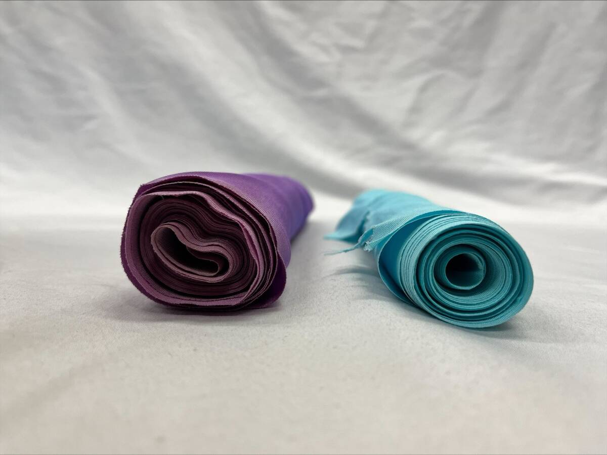 【JX14】反物　2点　紫色　水色　切り残り　着物　仕立て　和裁　和服　和装　ハンドメイド　リメイク　材料　生地　素材_画像6
