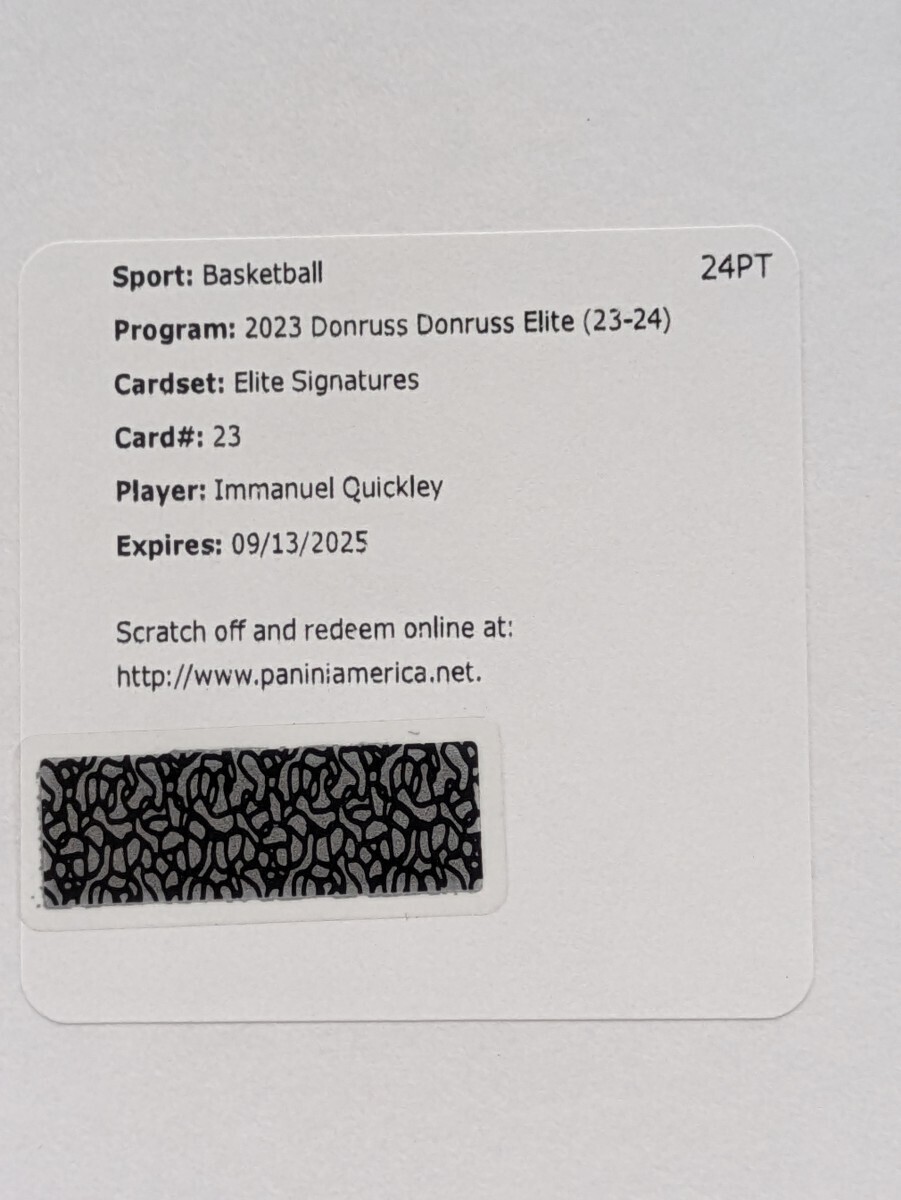 イマニュエル・クイックリー【NBA2023-24PANINI DONRUSS ELITE BASKETBALL】IMMANUEL QUICKLEY ELITE SIGNATURES 直筆サインレデンプションの画像1