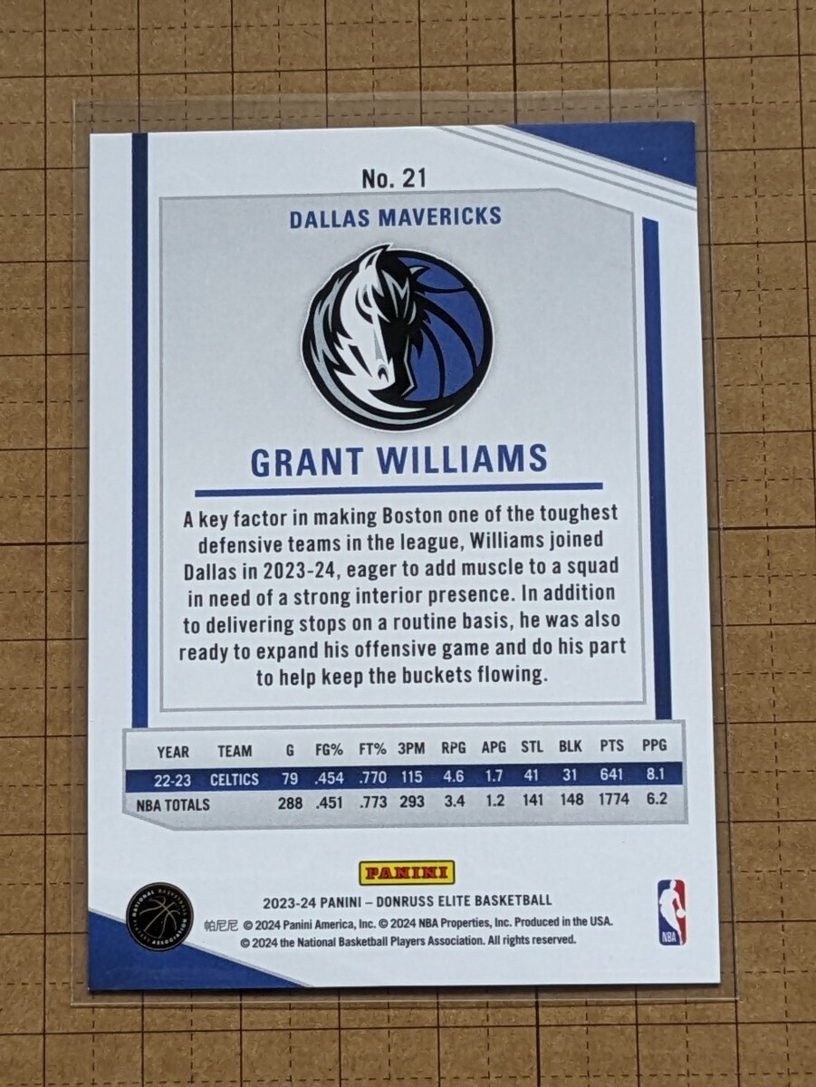 グラント・ウィリアムズ【NBA 2023-24 PANINI DONRUSS ELITE BASKETBALL】GRANT WILLIAMS #21 ベース パラレル パープル #/49の画像2
