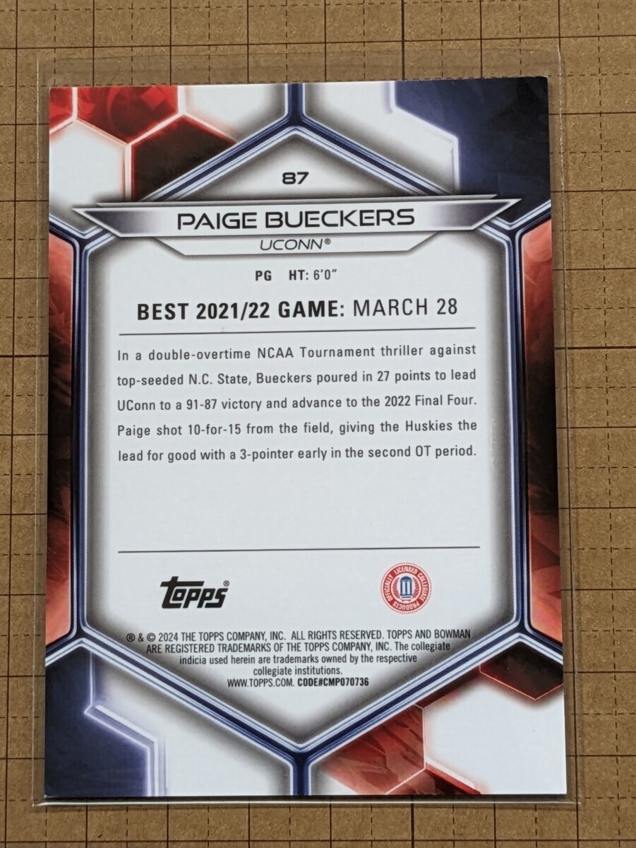 ペイジ・バッカーズ【2023-24 TOPPS BOWMAN UNIVERSITY BEST BASKETBALL】PAIGE BUECKERS #87 ベース パラレル ブルー リフラクター #/150の画像2