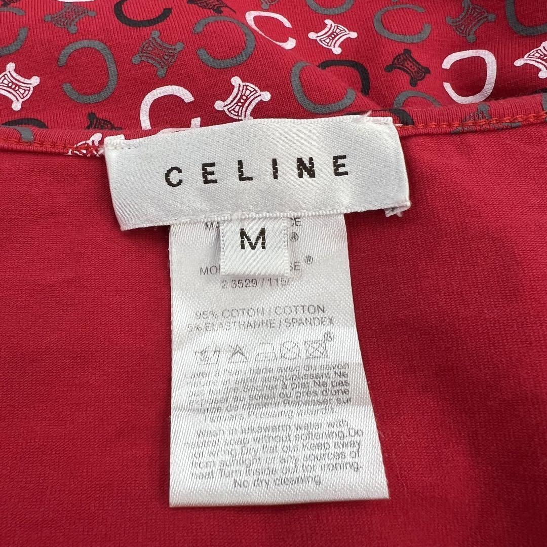 CELINE セリーヌ マカダム柄 カットソー トップス 総柄 七分袖 イタリア製 赤 レディース Mサイズ_画像7