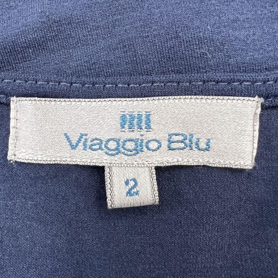 Viaggio blu ビアッジョブルー ワンピース フリル ストレッチ ノースリーブ 無地 濃紺 ネイビー レディース 2 Mサイズ_画像8