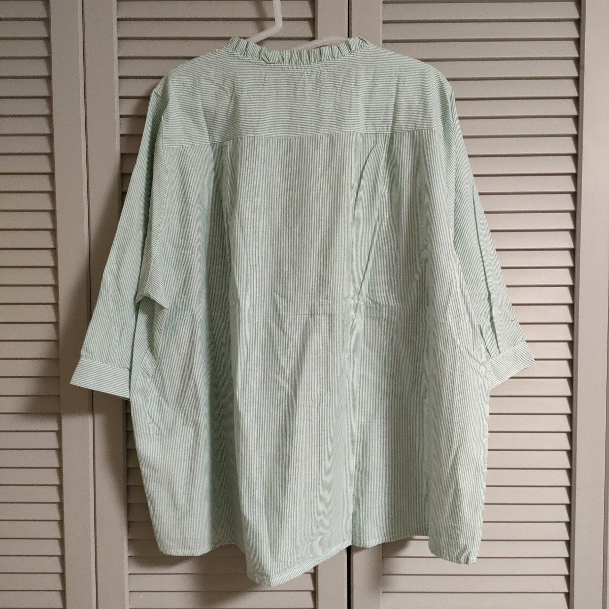 フリル襟 七分袖 シャツ ブラウス グリーン レディース 大きいサイズ 5L