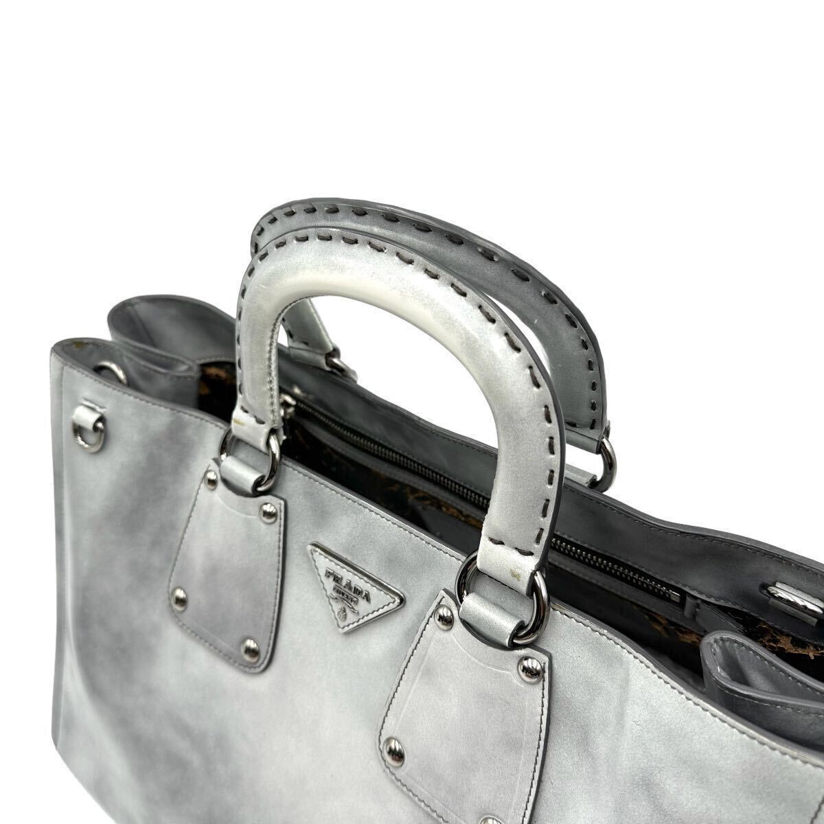 1円〜■ PRADA SPAZZOLATO GRIGIO BN1889 ハンドバッグ 2way ショルダーバッグ プラダ 三角ロゴ レザー 本革 トートバッグ_画像7